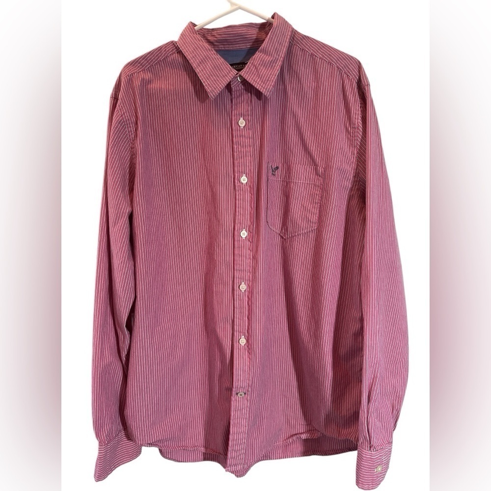 Men's American Eagle Pink Striped Long Sleeve Button Up Casual Shirt XL